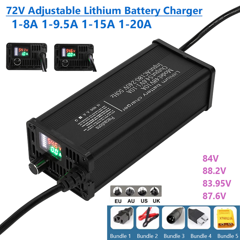 72V 15A Fast Charger - 72V einstellbares Lithium-Batterieladegerät 1-8A 1-9,5A 1-15A