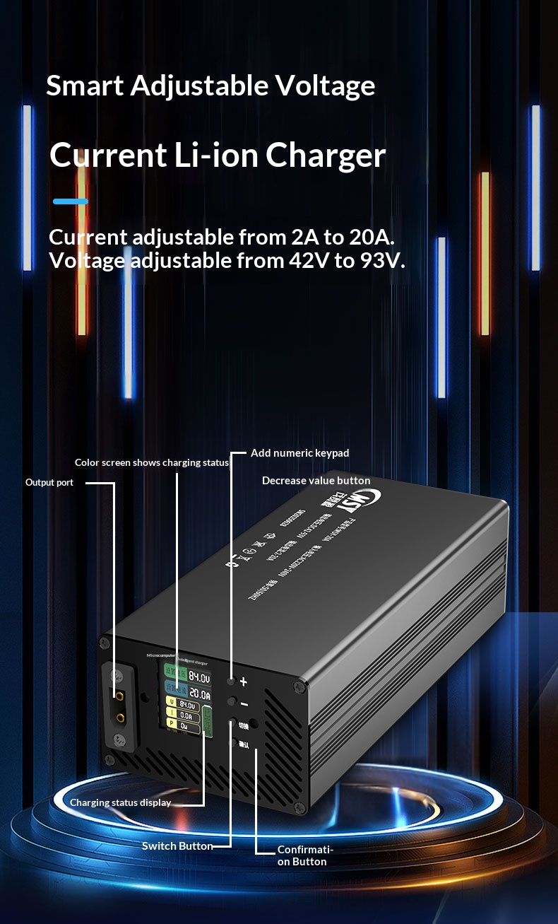 10-93V 2-30A Einstellbares Lad – 84V 20A Smart Charger Bewertung und Preis